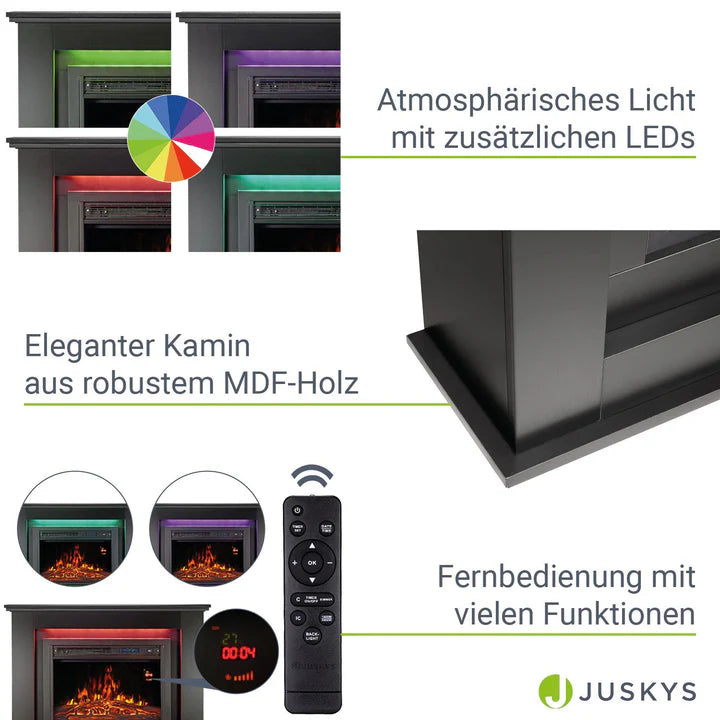 Elektrischer Kamin rechteckig Schwarz Flammeneffekt