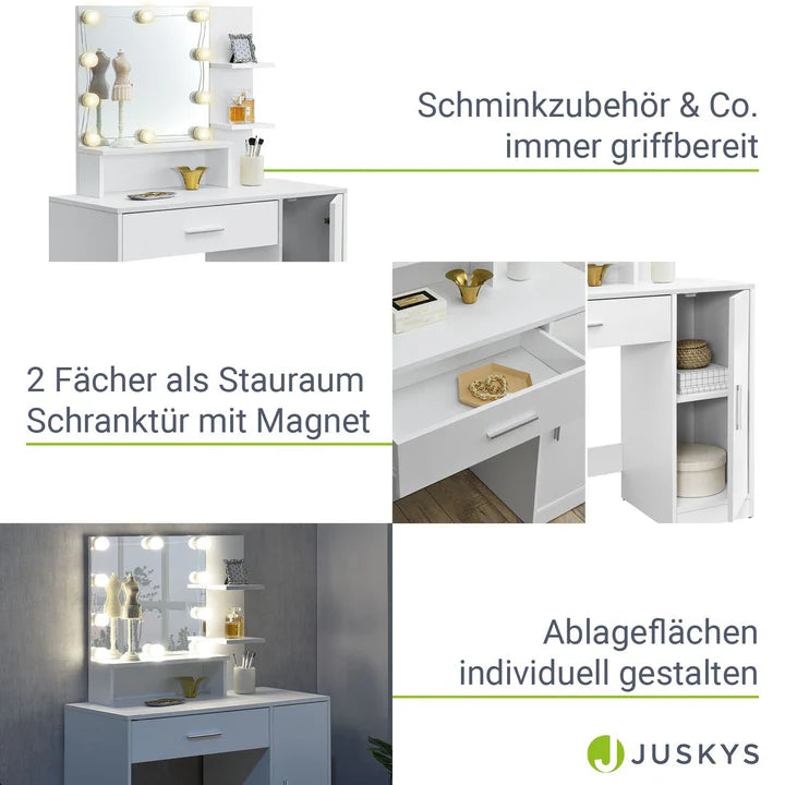 Coiffeuse blanche Zoey avec miroir, tiroir et placard