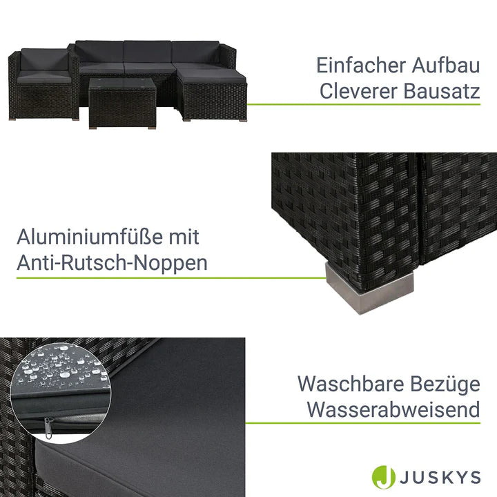 Salon / salon en polyrotin Punta Cana L noir avec housses gris foncé