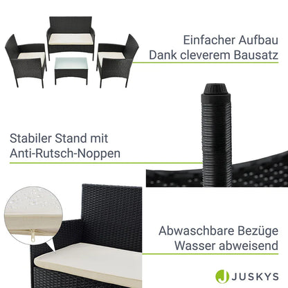 Polyrattan Sitzgruppe Fort Myers schwarz und cremeweiss Bezüge