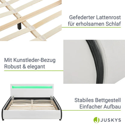 Lit rembourré LED Sevilla 140 x 200 cm sommier à lattes blanc