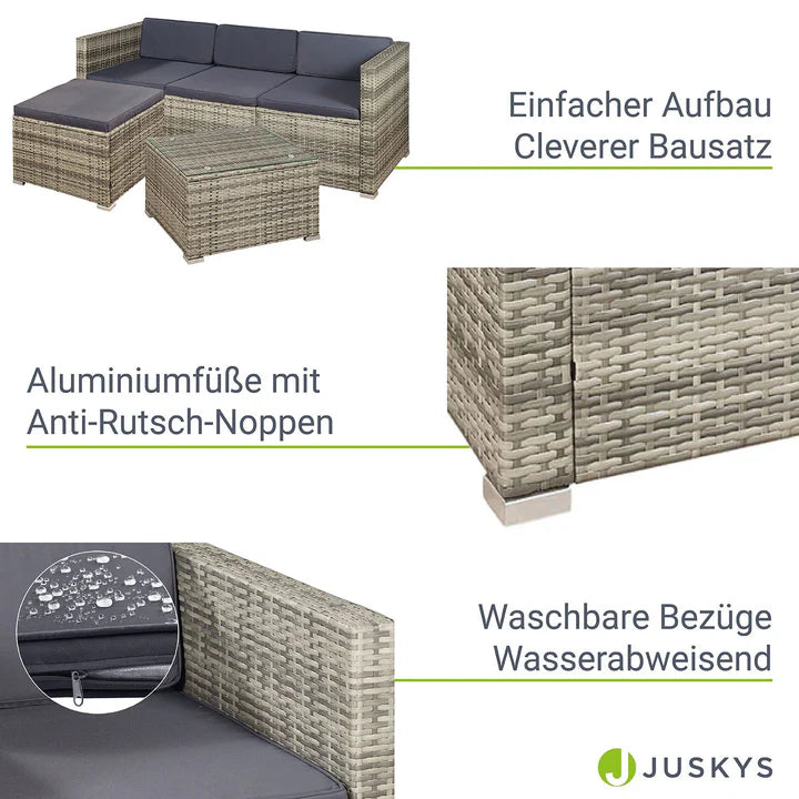 Salon en polyrotin Punta Cana M gris chiné et housses gris foncé