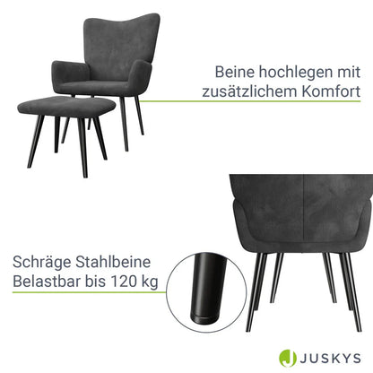 Ohrensessel Relaxsessel Cord mit Hocker Grau