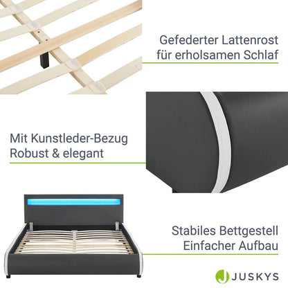 Lit rembourré LED Sevilla 140 x 200 cm sommier à lattes gris foncé