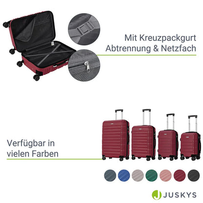 Set de valises rigides Rome - Set 4 pièces rouge avec coque rigide en ABS résistant aux chocs et roues 360°