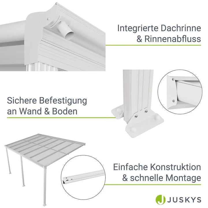 Aluminium Terrassendach Borneo 4x3m mit Doppelsteg-Platten weiss / transparent