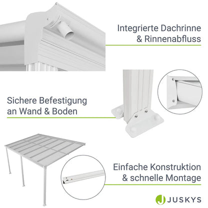 Aluminium Terrassendach Borneo 4x3m mit Doppelsteg-Platten weiss / transparent