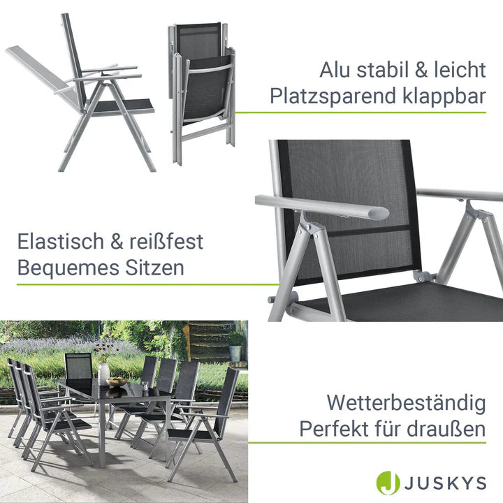 Set da giardino in alluminio Milano 9 pezzi con tavolo e 8 sedie grigio argento