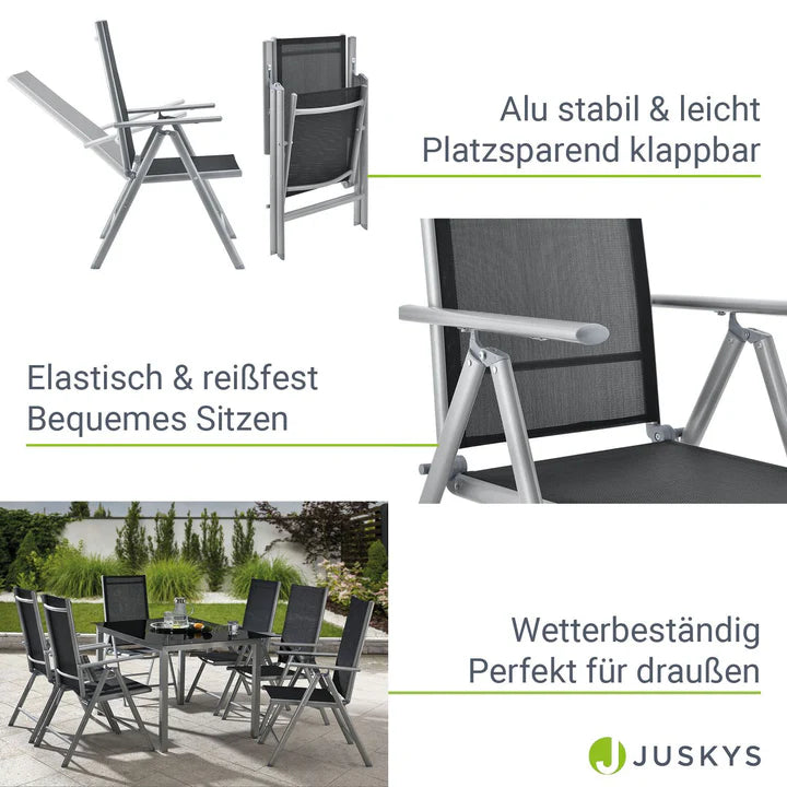 Salon de jardin en aluminium Milano 7 pièces avec table et 6 chaises gris argenté