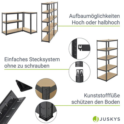 2er Set Lagerregal Basic 180 x 90 x 40 cm in Grau