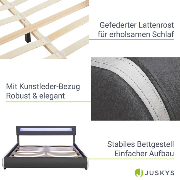 Lit rembourré Sevilla 180 x 200 cm éclairage LED et sommier à lattes gris foncé