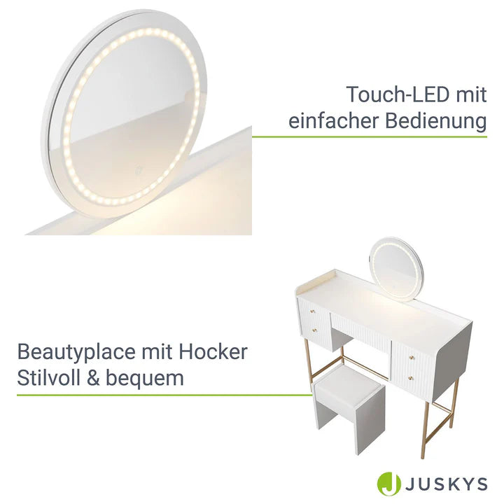 Schminktisch mit Spiegel Samira Touch-LED mit Hocker Melly