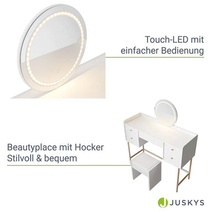 Schminktisch mit Spiegel Samira Touch-LED mit Hocker Melly