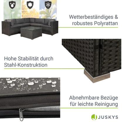 Polyrattan Lounge Sitzgruppe Nassau mit Bezügen in Dunkelgrau