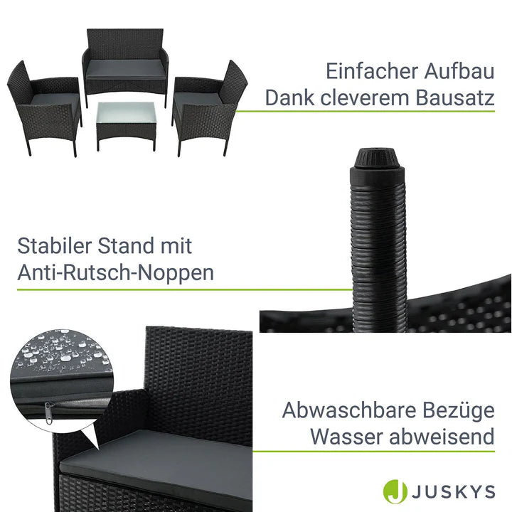 Groupe de sièges en polyrotin Fort Myers housses noires et gris foncé