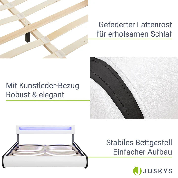 Lit rembourré Sevilla 180 x 200 cm éclairage LED et sommier à lattes blanc