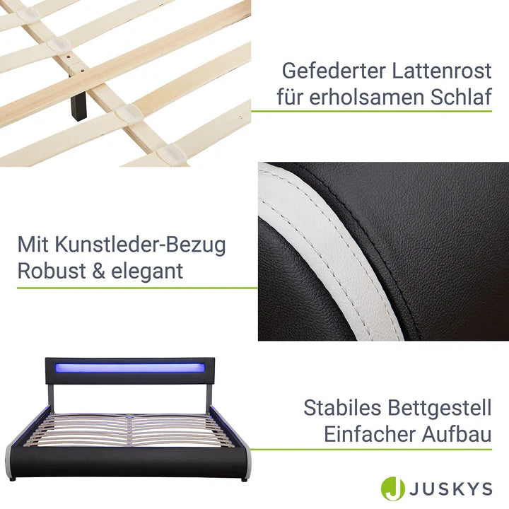 Lit rembourré LED Sevilla 180 x 200 cm sommier à lattes noir