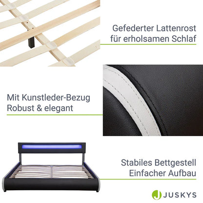 Lit rembourré LED Sevilla 180 x 200 cm sommier à lattes noir