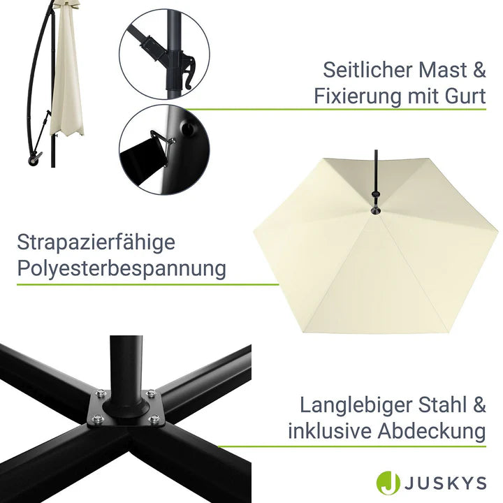 Ampelschirm Brazil Ø 3,5m mit LED, Kurbel und Standfuß in dunkelgrau und creme