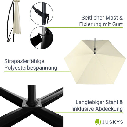 Ampelschirm Brazil Ø 3,5m mit LED, Kurbel und Standfuß in dunkelgrau und creme