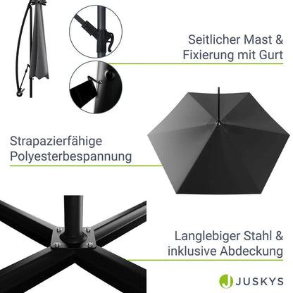 Ombrellone a braccio Brasile Ø 3,0m con manovella e base in grigio scuro