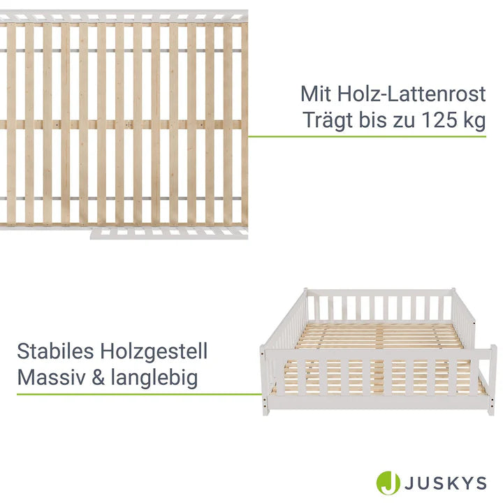 Kinderbett Naya 140x200 cm mit Lattenrost & Rausfallschutz - Weiss