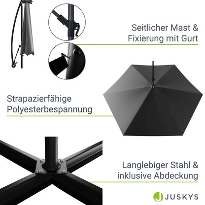 Ombrellone a braccio Brasile Ø 3,5m con LED, manovella e base in grigio scuro