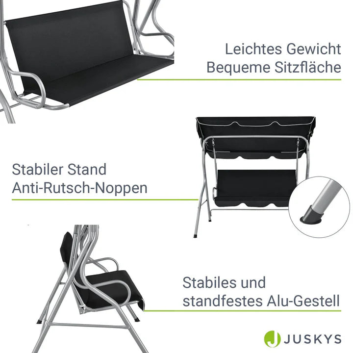 Balançoire Hollywood Cecina 3 places structure en acier enduit noir