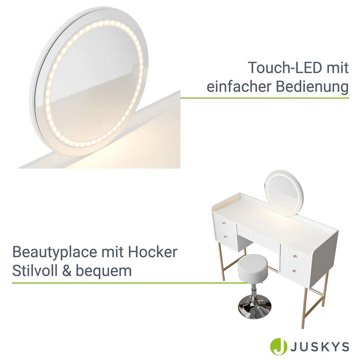 Schminktisch mit Spiegel Samira Touch-LED & Hocker Tonia