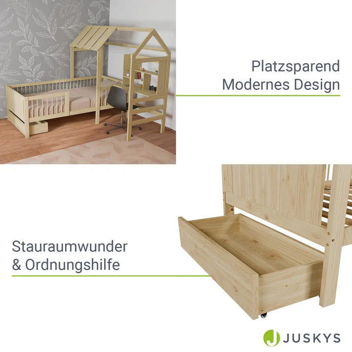 Kinderbett Yari mit Tisch und Stuhl Natur