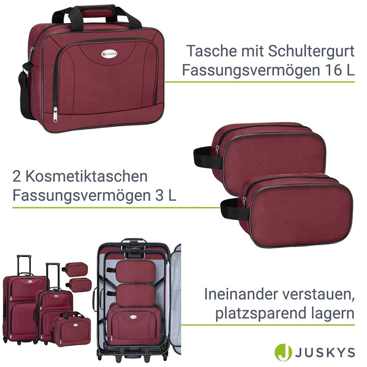 Set valigie trolley Athen - Bordeaux Set da 5 pezzi con 2 trolley, borse a tracolla e 2 beauty case