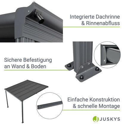Aluminium Terrassendach Borneo 3x3m mit Doppelsteg-Platten in dunkelgrau