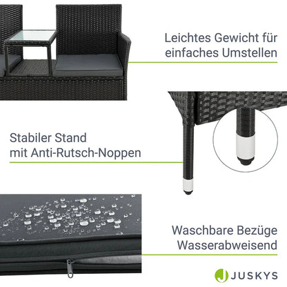 Polyrattan Gartenmöbel Sitzgruppe Monaco in schwarz und dunkelgraue Bezüge