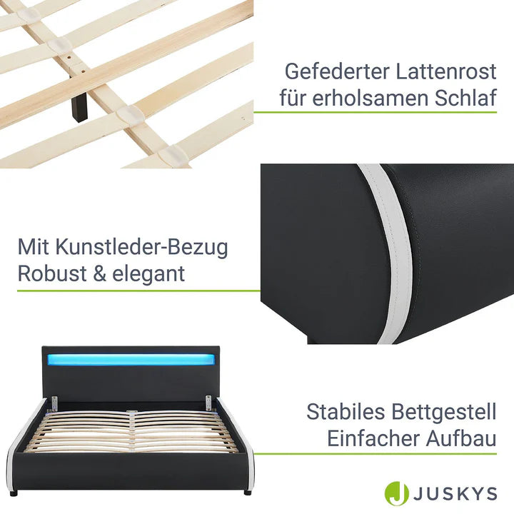 Lit rembourré LED Sevilla 140 x 200 cm sommier à lattes noir