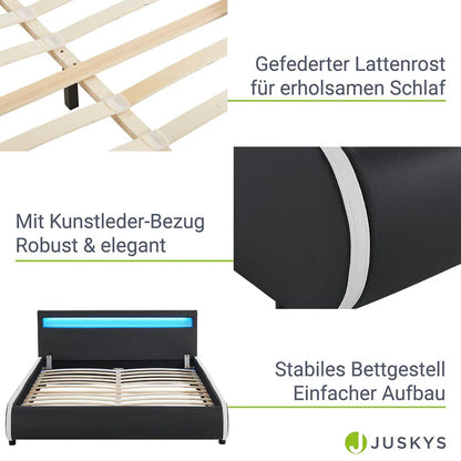 Lit rembourré LED Sevilla 140 x 200 cm sommier à lattes noir