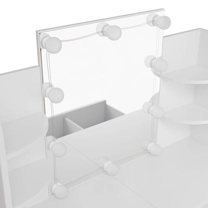 Coiffeuse Bella avec éclairage LED, miroir, tiroir et compartiments | blanc