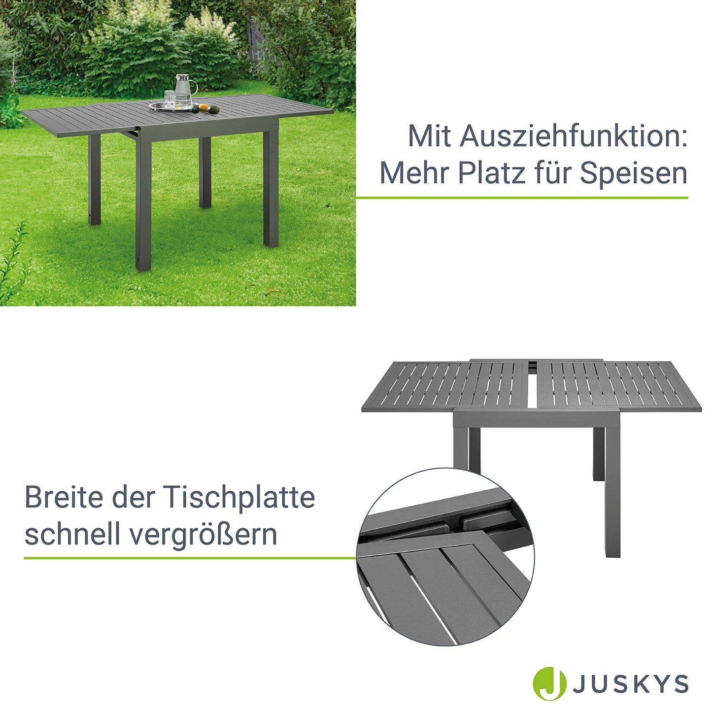 Alu Gartentisch Laki 80x80 cm ausziehbar - Anthrazit