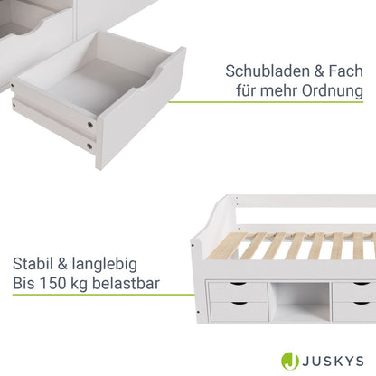 Funktionsbett Nalu 90x200 cm mit Lattenrost & Stauraum - Weiss