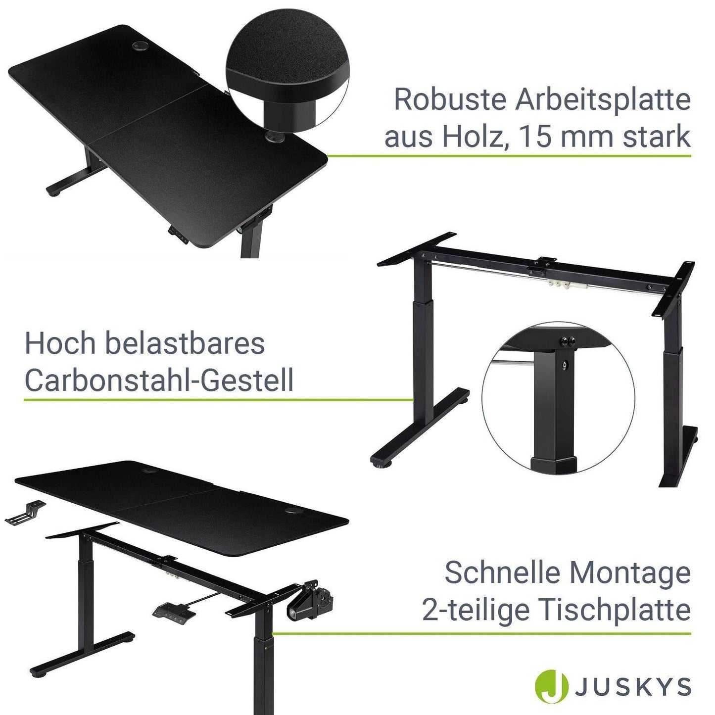 Elektrisch verstellbarer Schreibtisch 120x60 cm Schwarz - Palo24