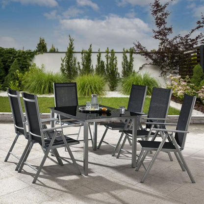 Aluminium Gartengarnitur Milano 7-teilig mit Tisch und 6 Stühlen silbergrau