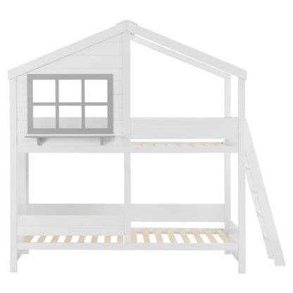 Lit mezzanine enfant maison de rêve 90 x 200 cm Lit enfant moderne avec toit, 2 lits et échelle