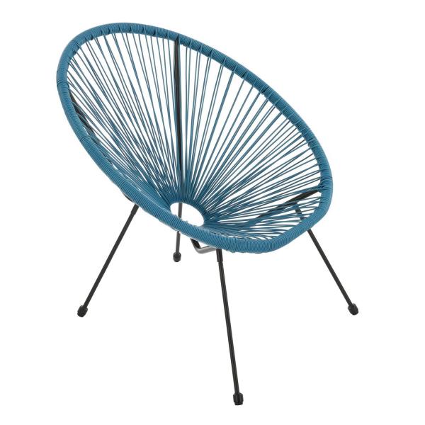 Set di mobili da balcone Ostana, gruppo di sedute blu da 3 pezzi in design retrò con tavolo e 2 poltrone