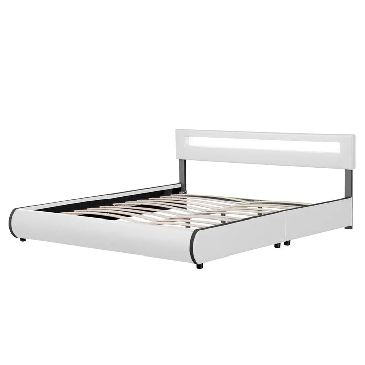 Lit rembourré Sevilla 180 x 200 cm éclairage LED et sommier à lattes blanc