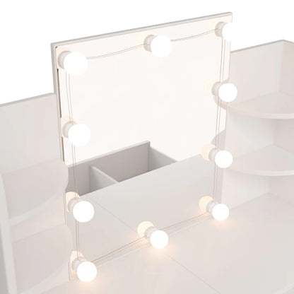 Coiffeuse Bella avec éclairage LED, miroir, tiroir et compartiments | blanc