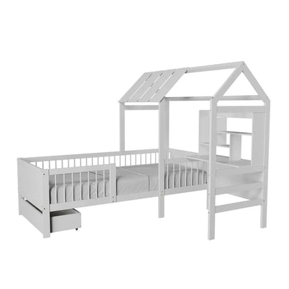 Kinderbett Yari mit Tisch und Stuhl Weiss