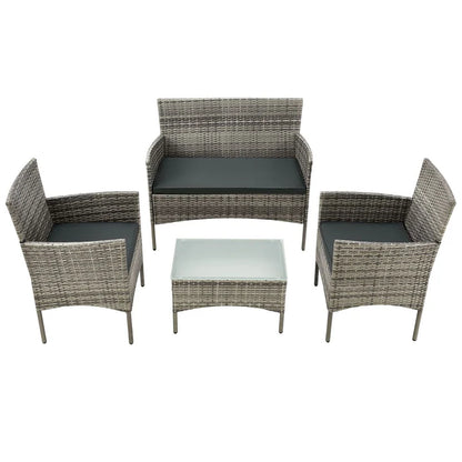 Polyrattan Sitzgruppe Fort Myers grau-meliert und dunkelgraue Bezüge