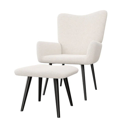 Ohrensessel Relaxsessel Bouclé mit Hocker Beige