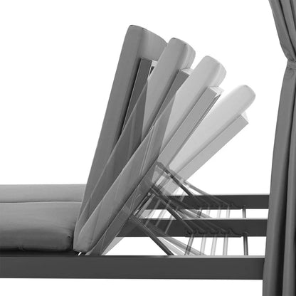 Doppel Loungebett Sonnenliege Kreta - Liege mit Dach in Grau