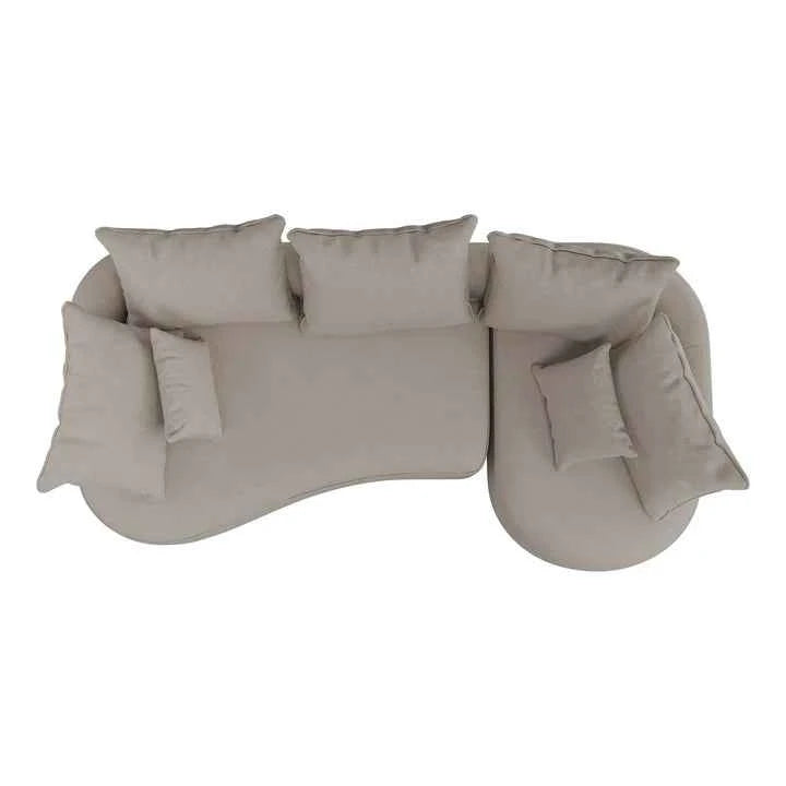 Sofa Tirano mit Ottomane & Dekokissen aus Samt Beige