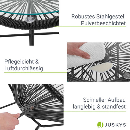 Ensemble de meubles de balcon Ostana 3 pièces ensemble de sièges noirs au design rétro avec table et 2 fauteuils